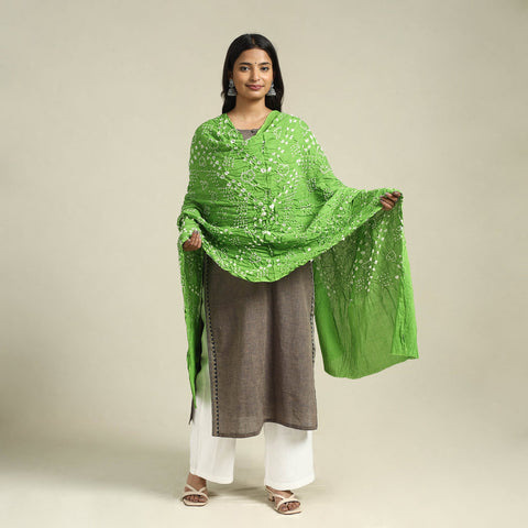 Buy Green Kutch Tie-Dye Cotton Bandhani Dupatta
