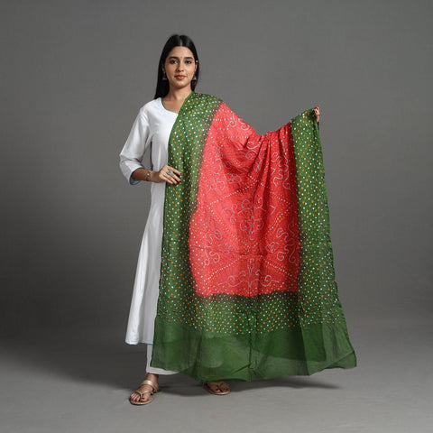  Authentic Green Bandhani Cotton Dupatta 