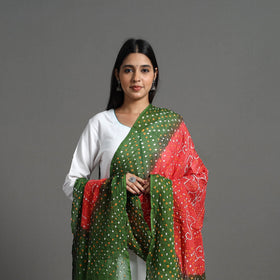  Authentic Green Bandhani Cotton Dupatta 