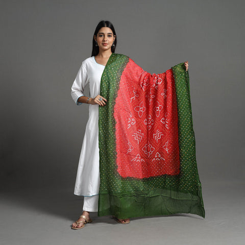 Shop Authentic Green Bandhani Cotton Dupatta Online