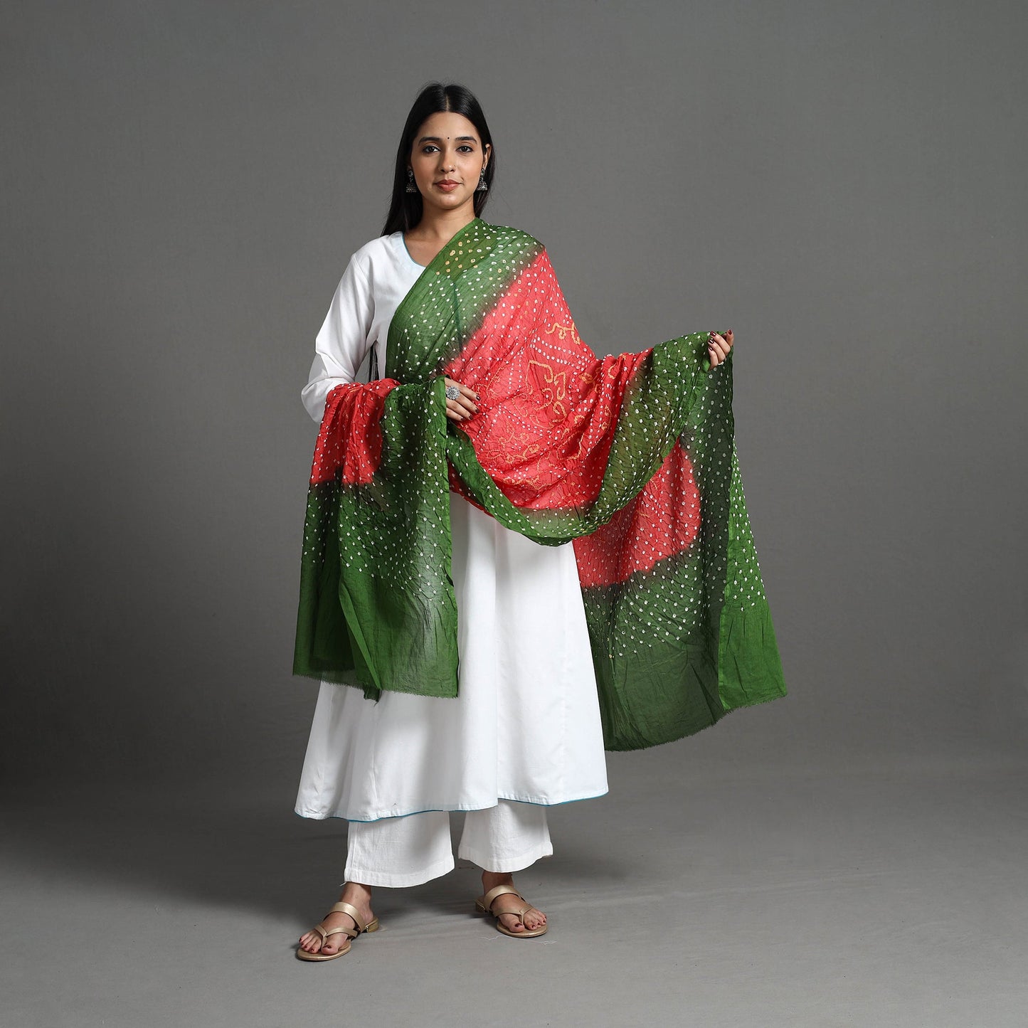Green - kutch tie-dye cotton bandhani dupatta 33