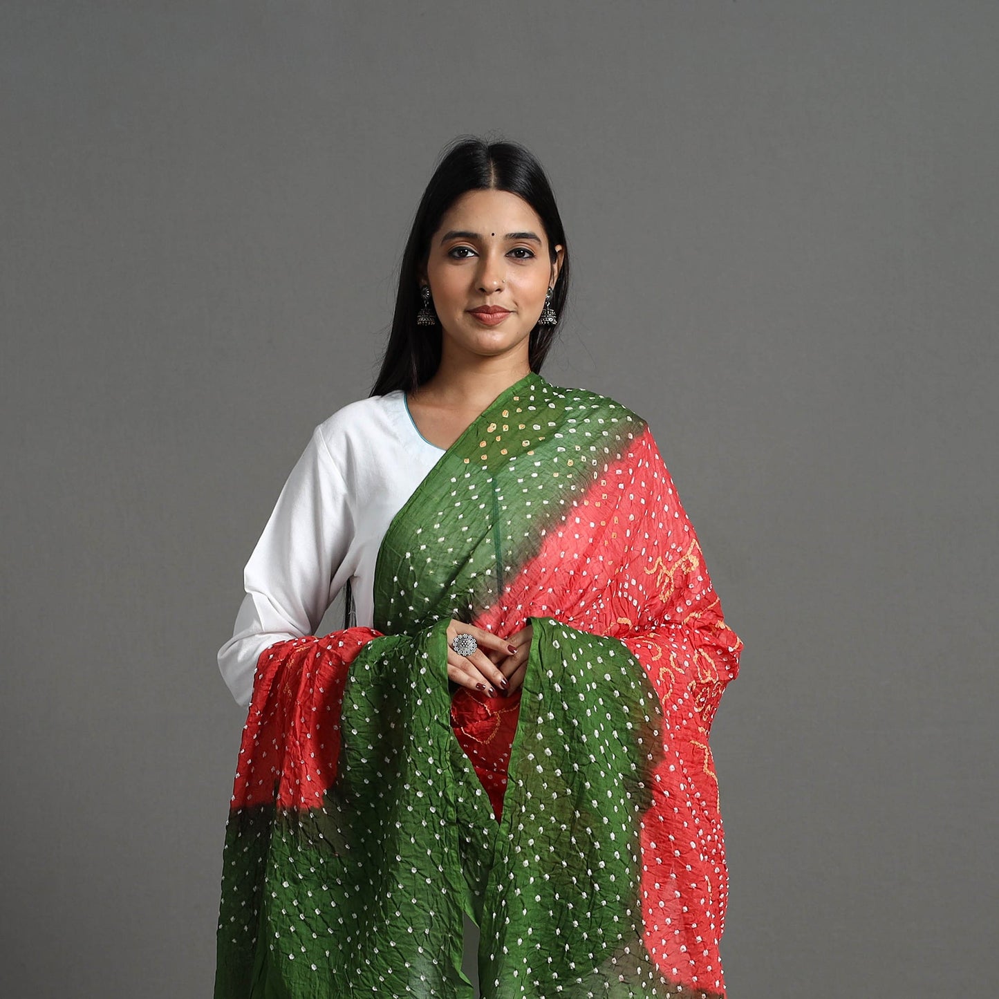 Green - kutch tie-dye cotton bandhani dupatta 33
