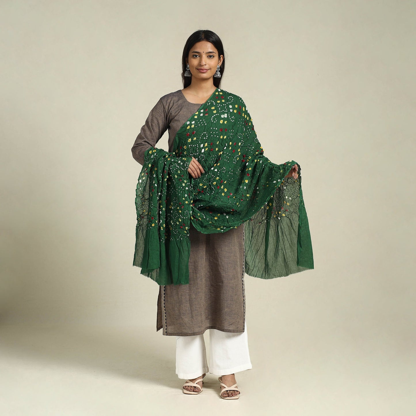 Buy Green Kutch Tie-Dye Cotton Bandhani Dupatta