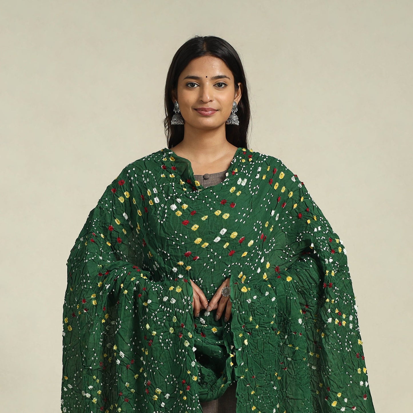 Buy Green Kutch Tie-Dye Cotton Bandhani Dupatta