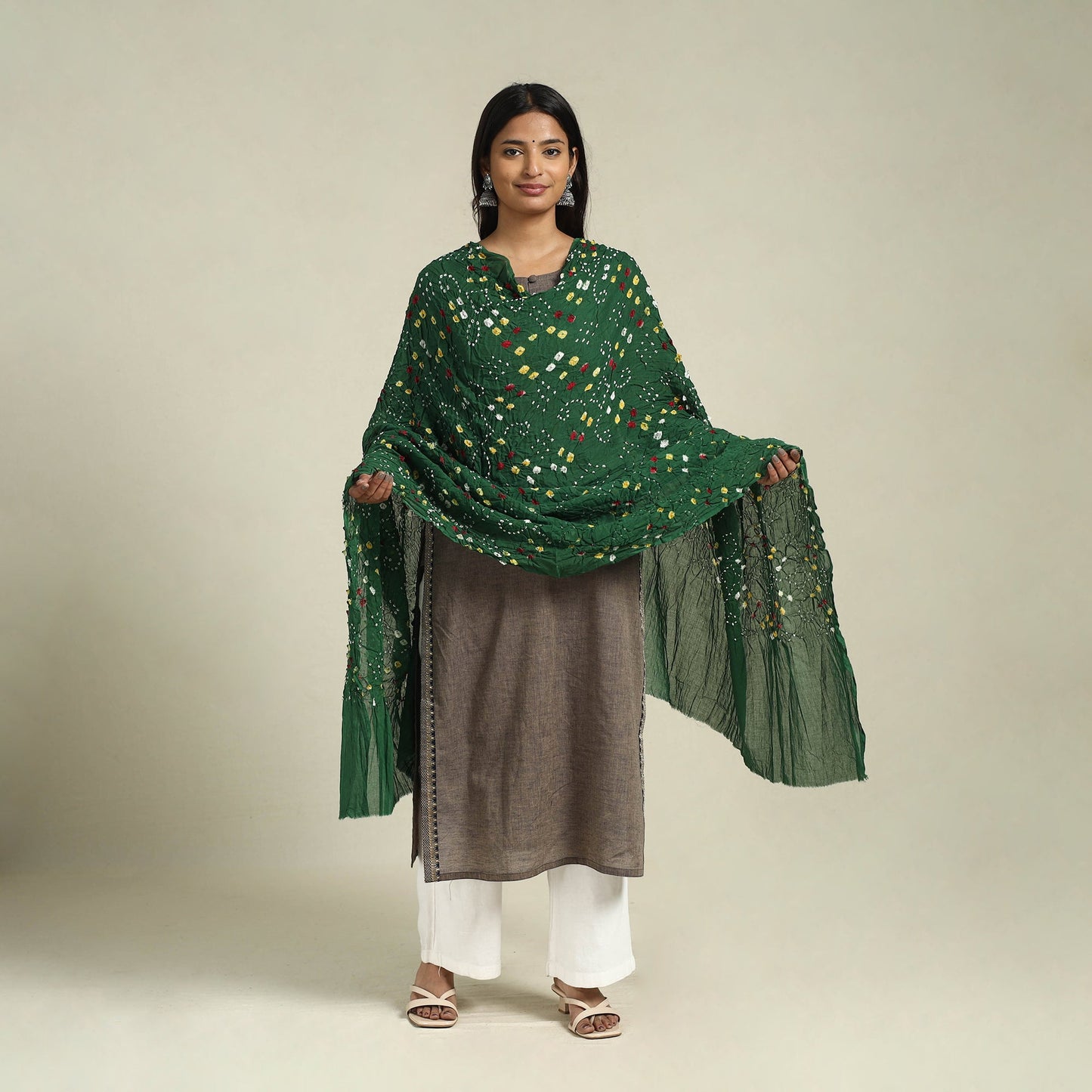 Buy Green Kutch Tie-Dye Cotton Bandhani Dupatta