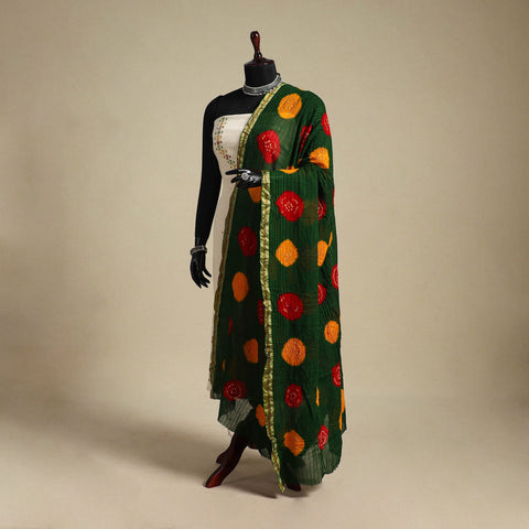 Green - kutch tie-dye cotton bandhani dupatta with border