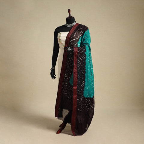 Green - kutch tie-dye cotton bandhani dupatta with border