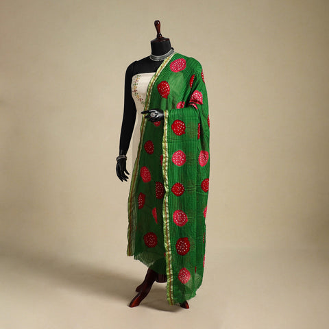 Green - kutch tie-dye cotton bandhani dupatta with border