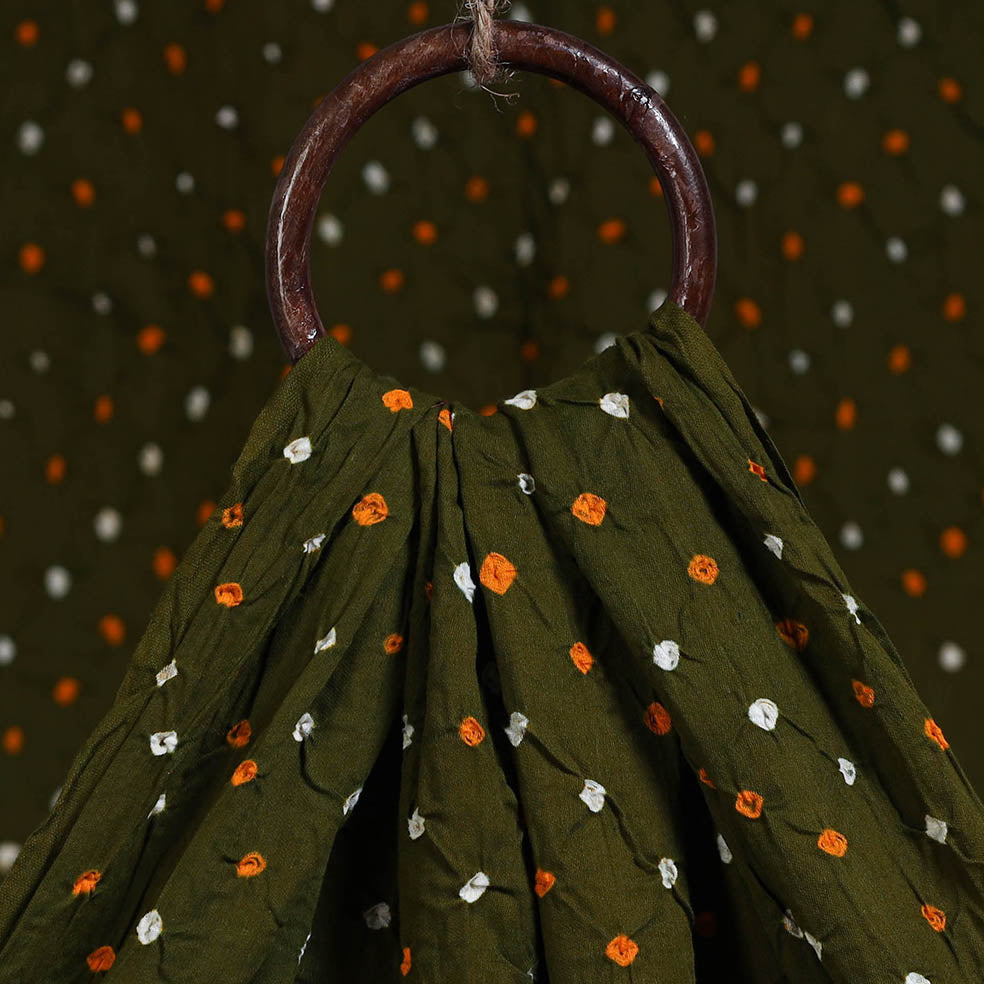 Green Kutch Tie-Dye Mul Cotton Bandhani Fabric 