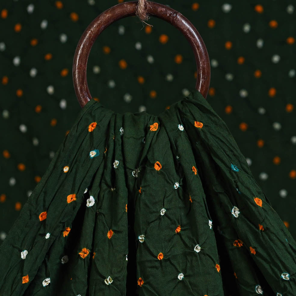 Green Kutch Tie-Dye Cotton Bandhani Fabric 