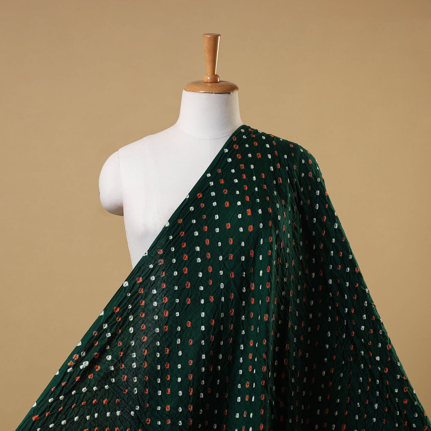 Green Kutch Tie-Dye Mul Cotton Bandhani Fabric 