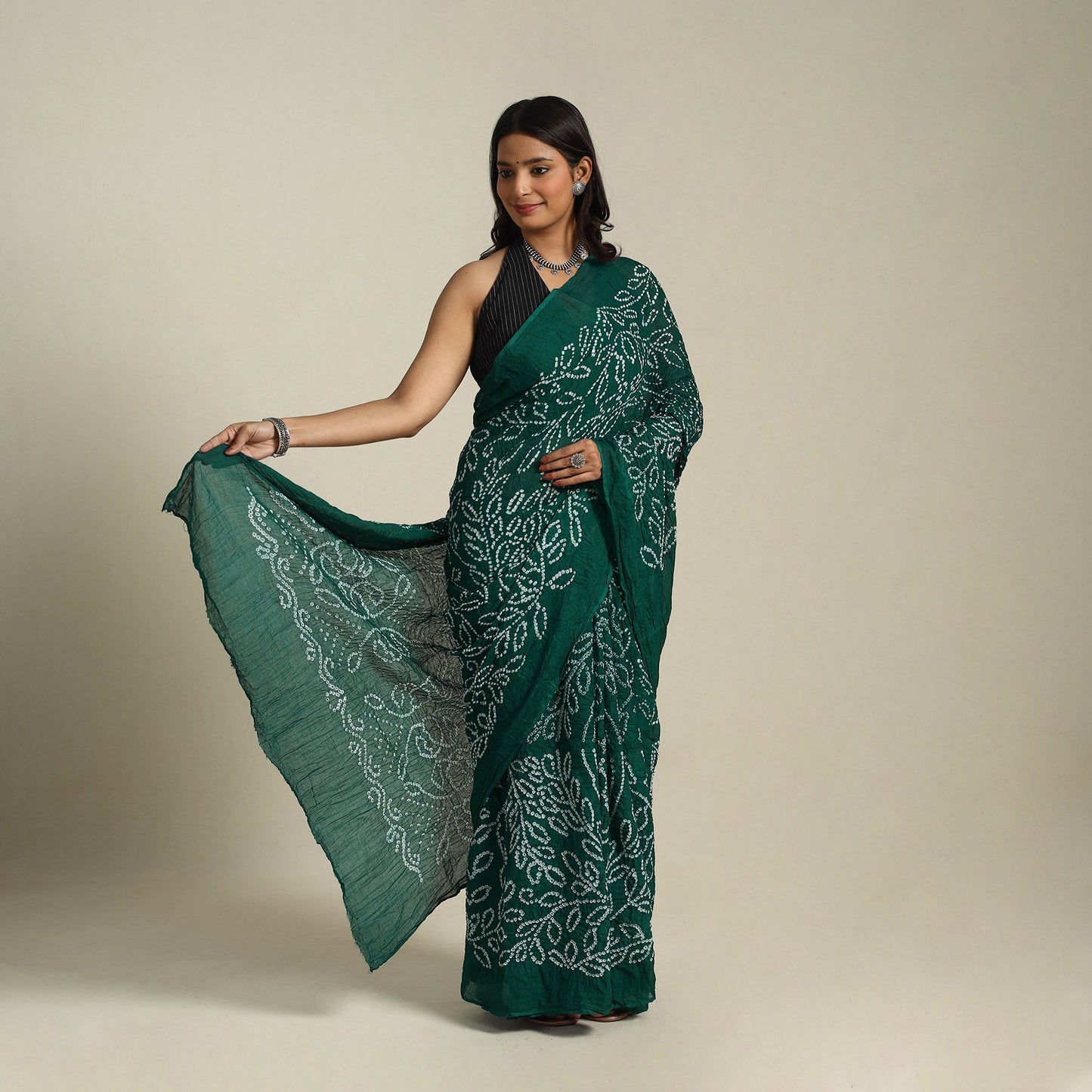 Green Kutch Tie-Dye Cotton Bandhani Saree
