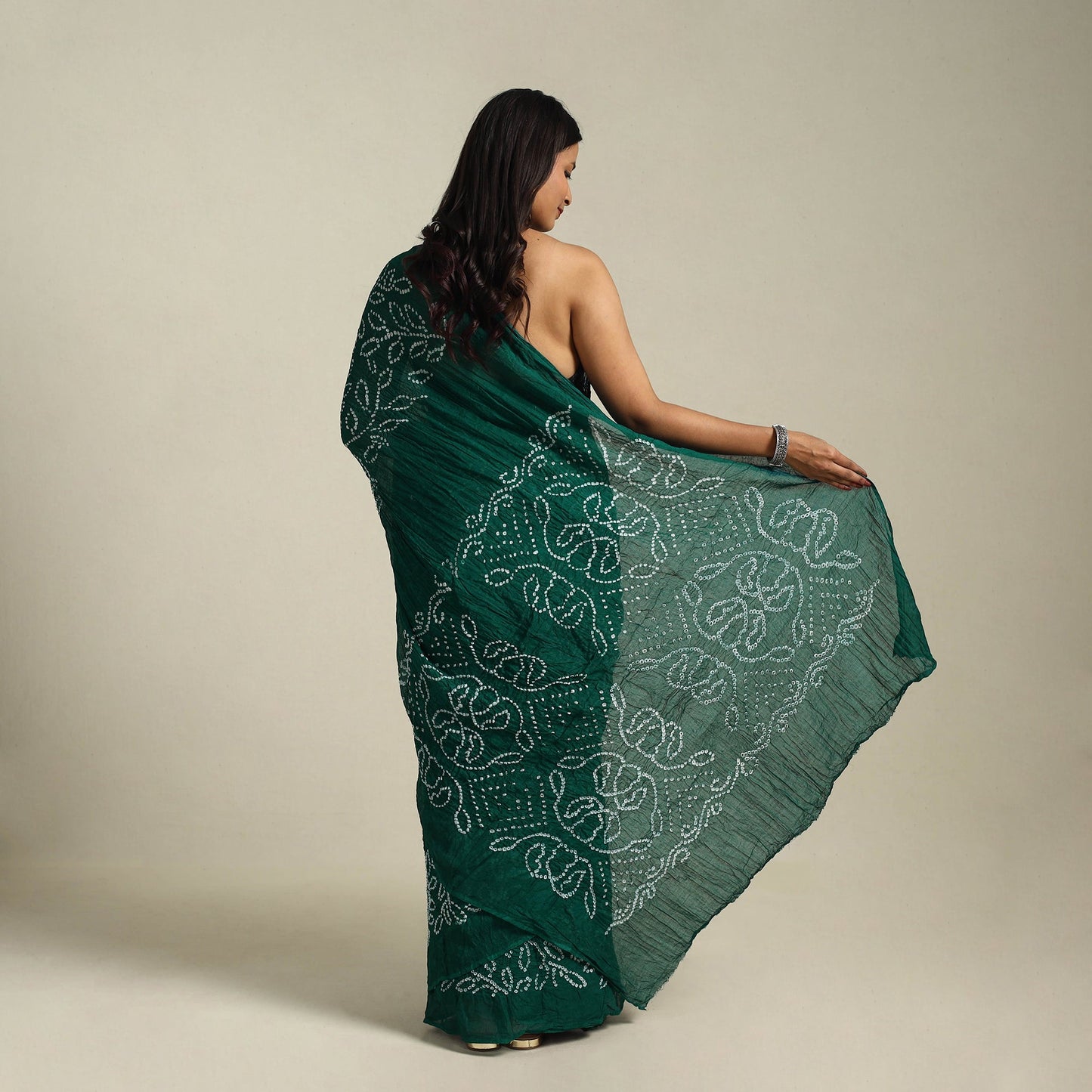 Green Kutch Tie-Dye Cotton Bandhani Saree