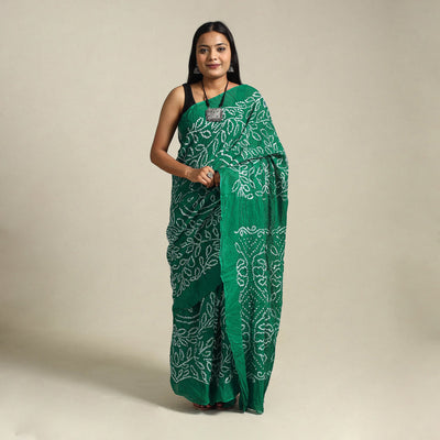 Green - kutch tie-dye cotton bandhani saree 18 - handcrafted