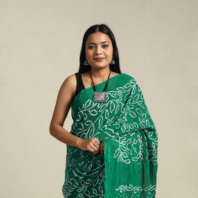 Green - kutch tie-dye cotton bandhani saree 18 - handcrafted