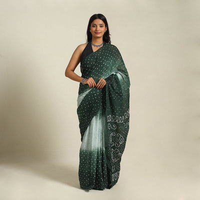 Green - kutch tie-dye cotton bandhani saree 33 - handcrafted