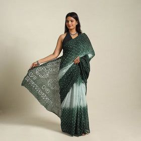 Green - kutch tie-dye cotton bandhani saree 33 - handcrafted