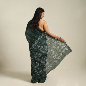 Green - kutch tie-dye cotton bandhani saree 33 - handcrafted