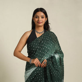 Green - kutch tie-dye cotton bandhani saree 33 - handcrafted