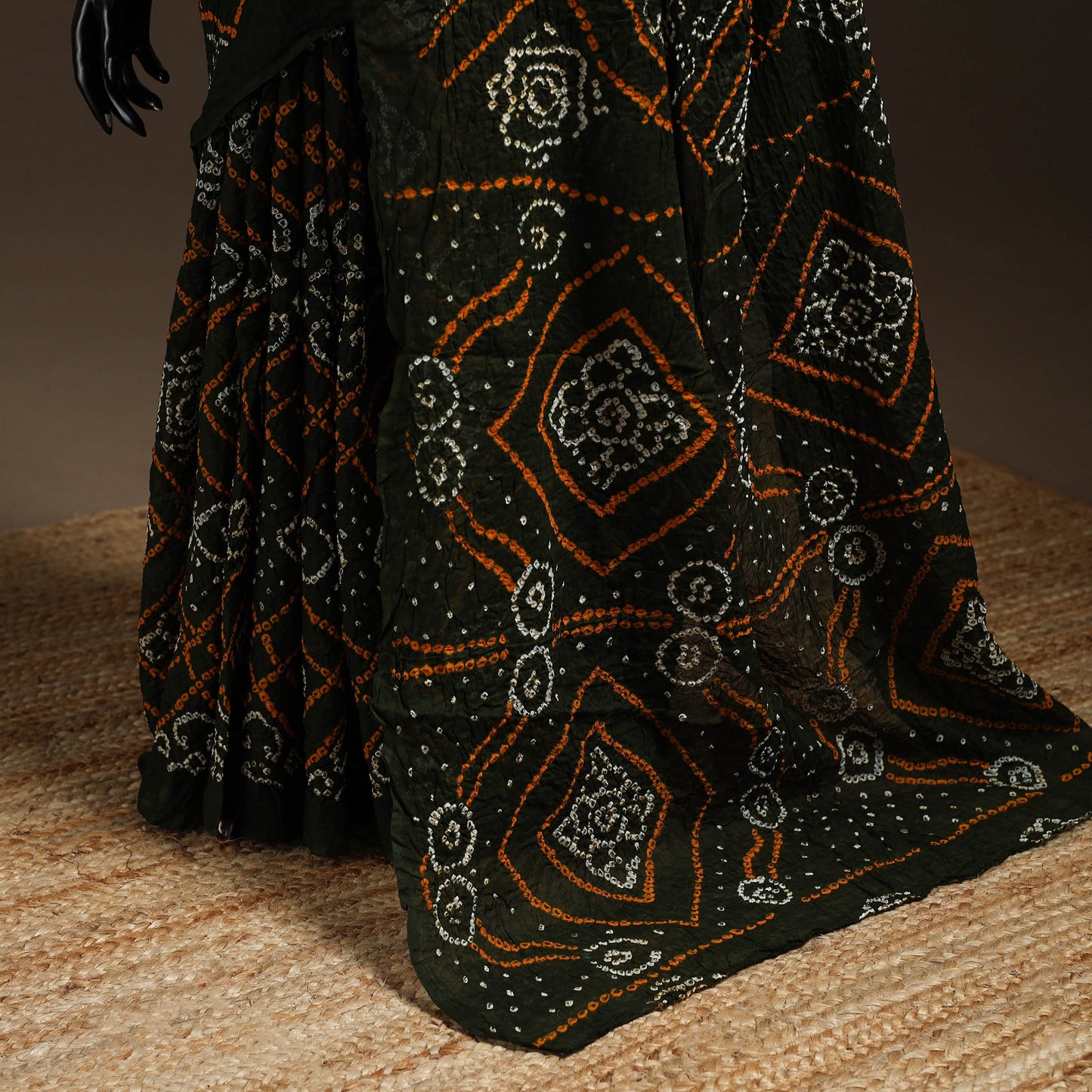 Green - kutch tie-dye cotton bandhani saree 48 - handcrafted