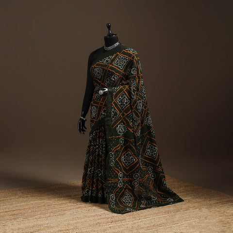 Green - kutch tie-dye cotton bandhani saree 48 - handcrafted