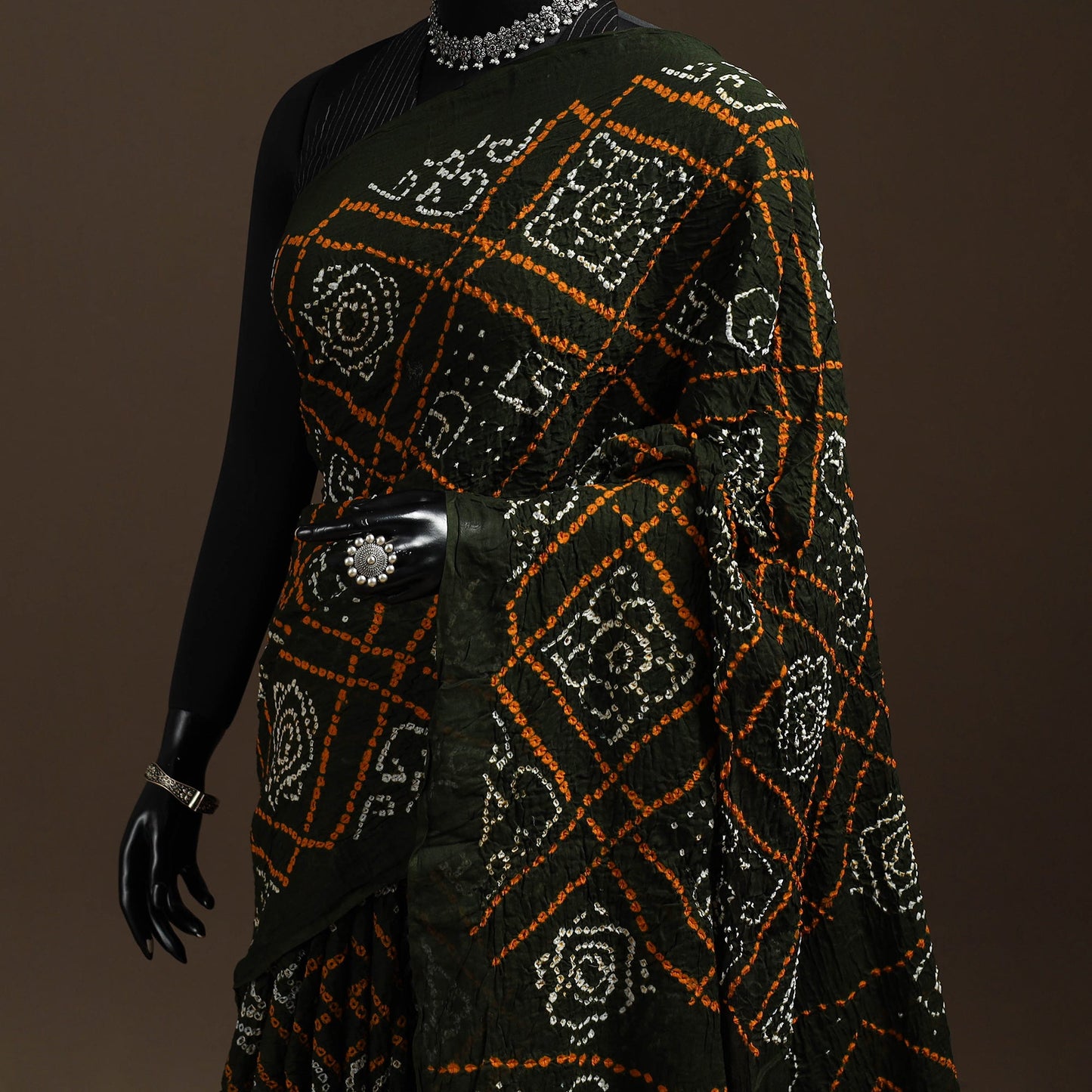 Green - kutch tie-dye cotton bandhani saree 48 - handcrafted