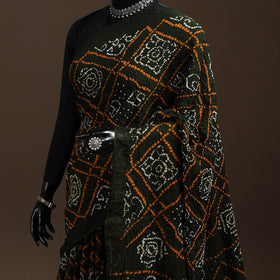 Green - kutch tie-dye cotton bandhani saree 48 - handcrafted