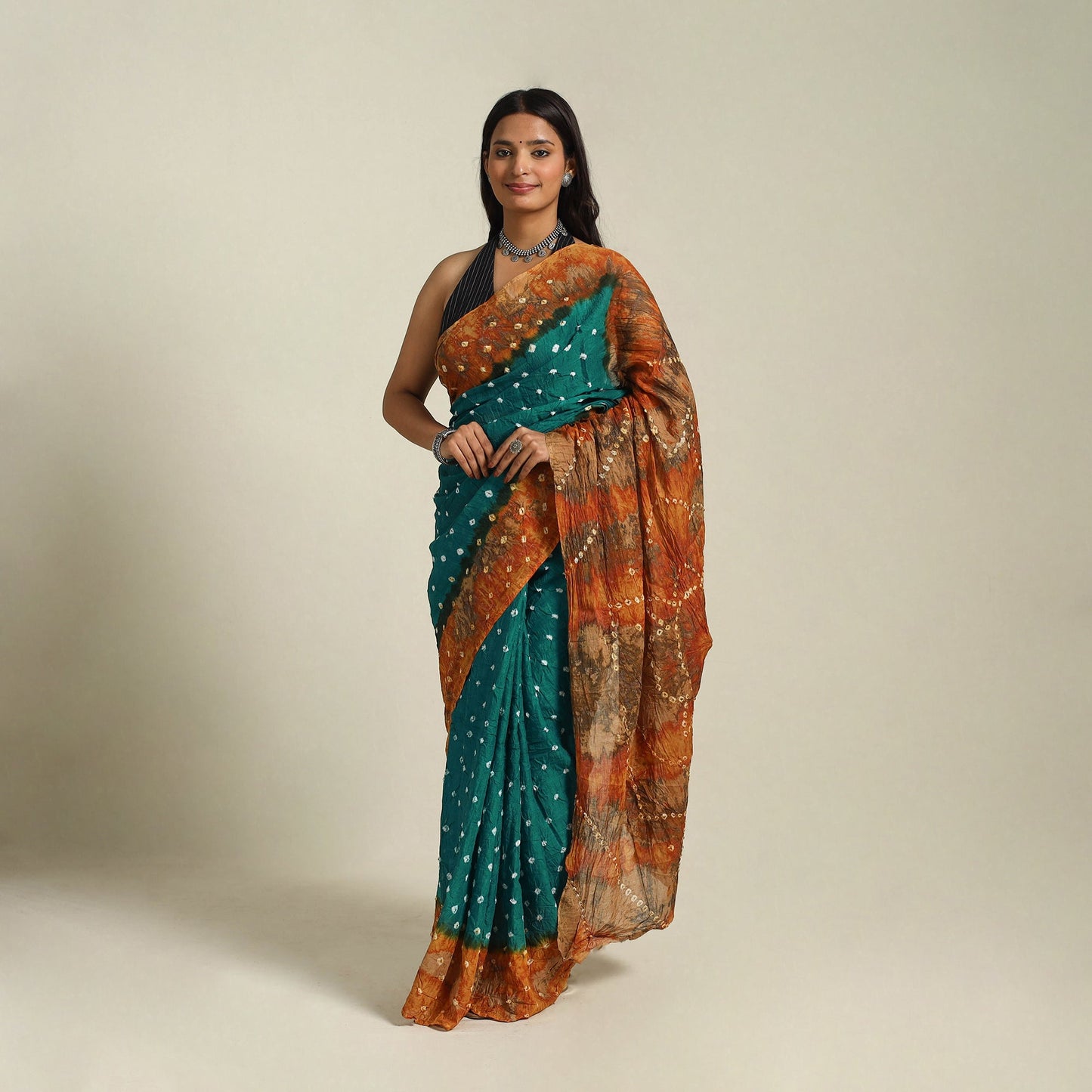 Green Kutch Tie-Dye Cotton Bandhani Saree