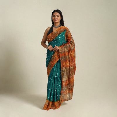 Green Kutch Tie-Dye Cotton Bandhani Saree