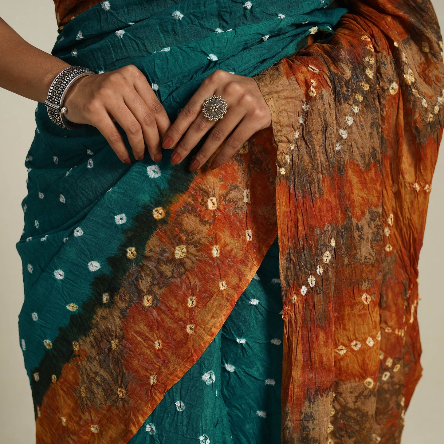 Green Kutch Tie-Dye Cotton Bandhani Saree