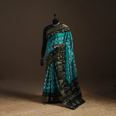 Green - kutch tie-dye cotton bandhani saree with blouse 03