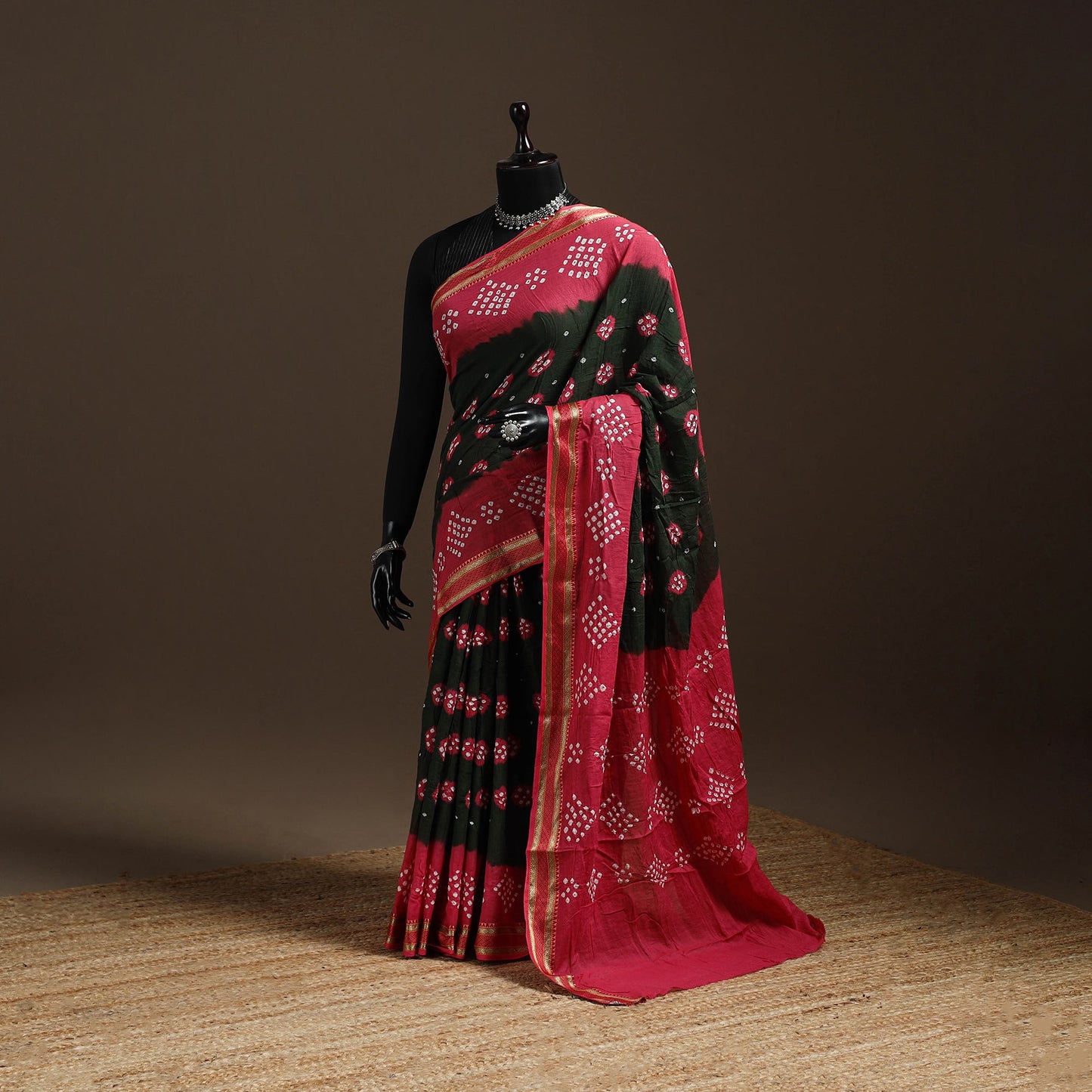 Green - kutch tie-dye cotton bandhani saree with blouse 13