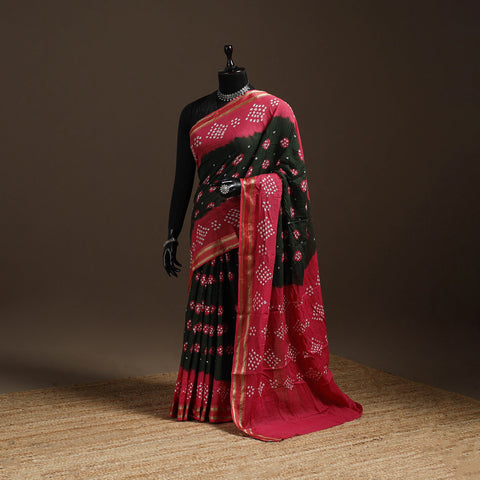 Green - kutch tie-dye cotton bandhani saree with blouse 13