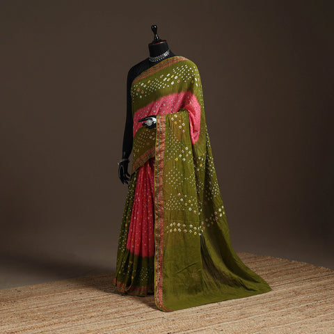 Kutch tie-dye cotton bandhani saree with blouse piece 10