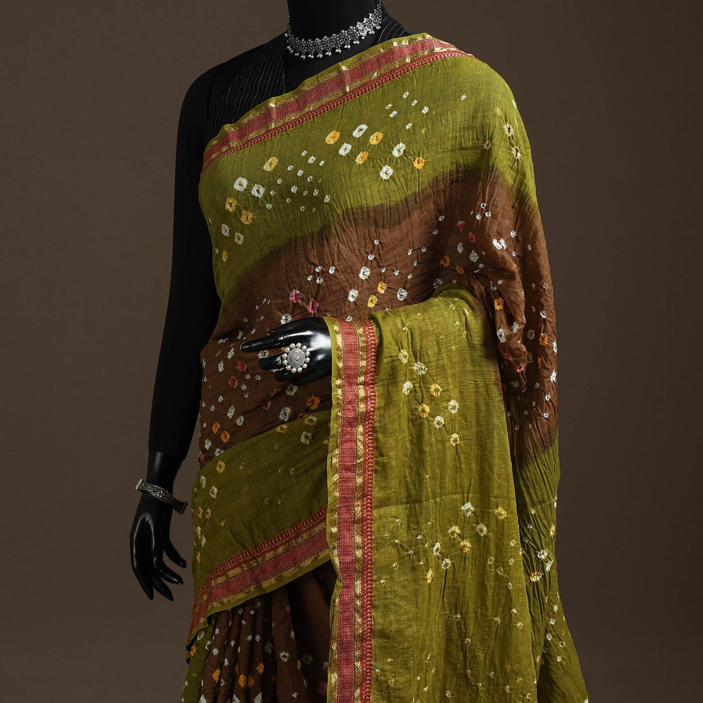 Kutch tie-dye cotton bandhani saree with blouse piece 14