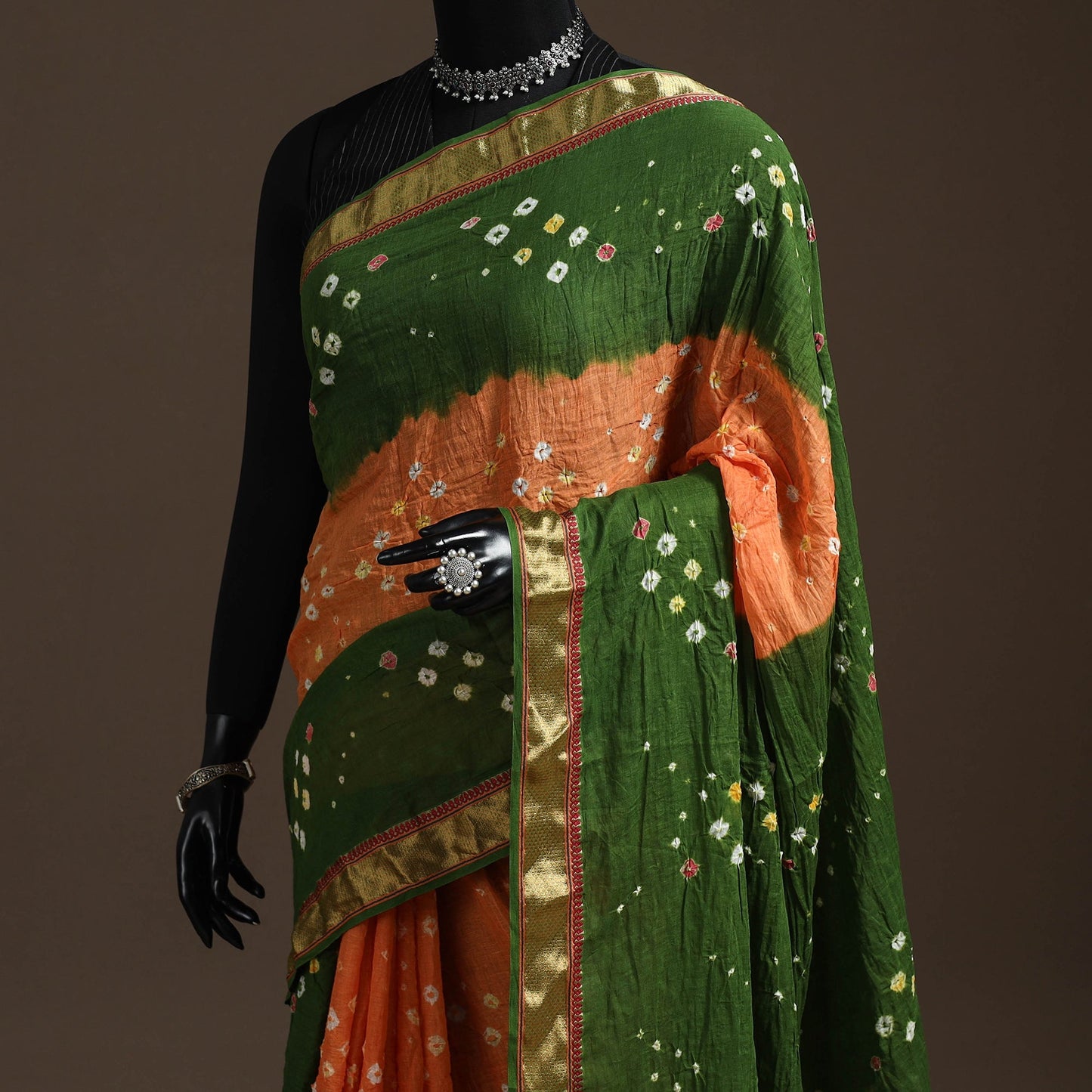Kutch tie-dye cotton bandhani saree with blouse piece 37