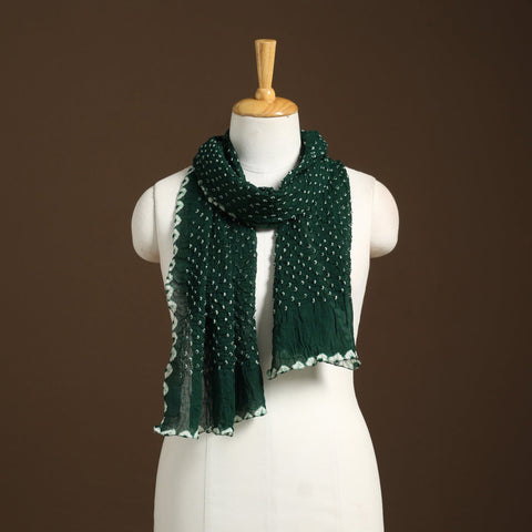 Green Kutch Tie-Dye Cotton Bandhani Stole