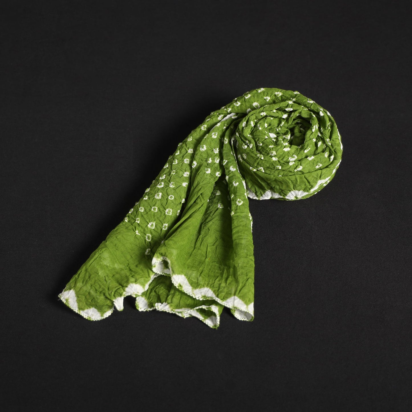 Green Kutch Tie-Dye Cotton Bandhani Stole