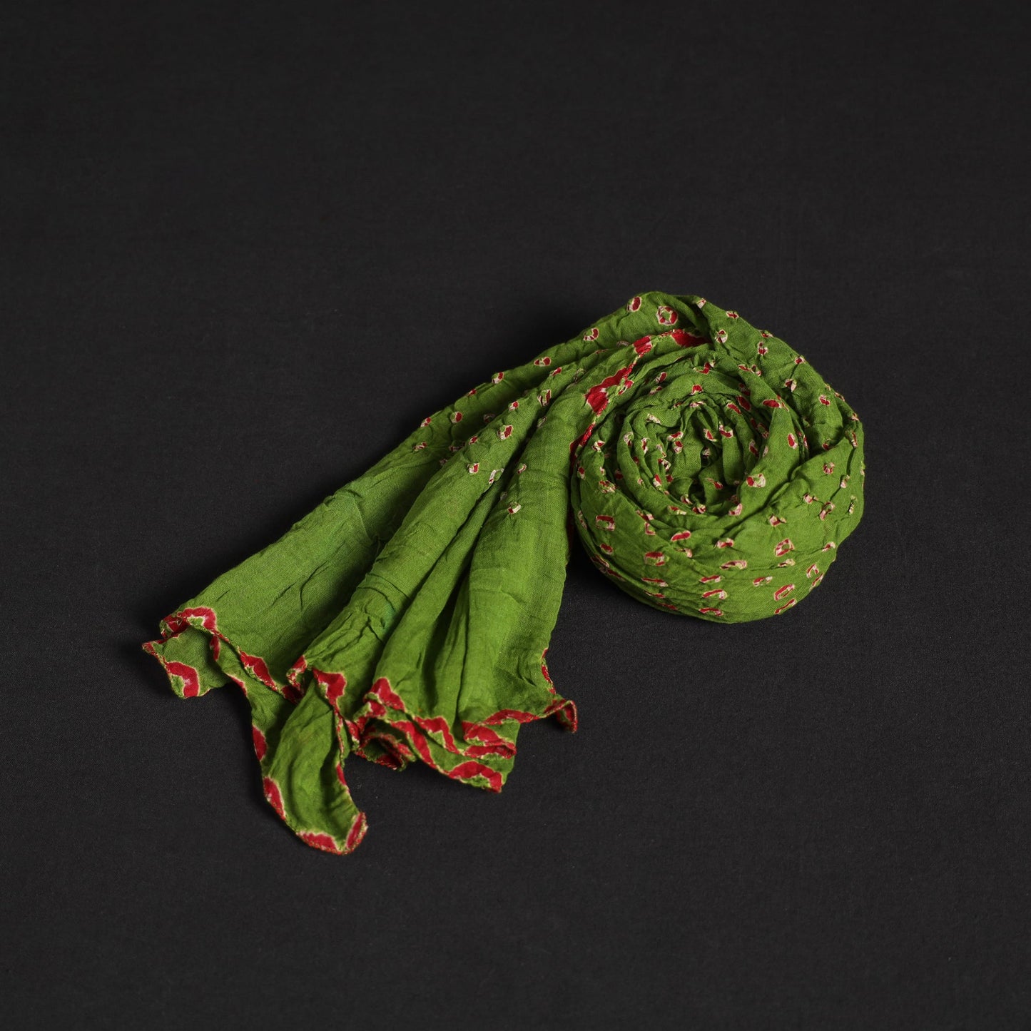 Green Kutch Tie-Dye Cotton Bandhani Stole