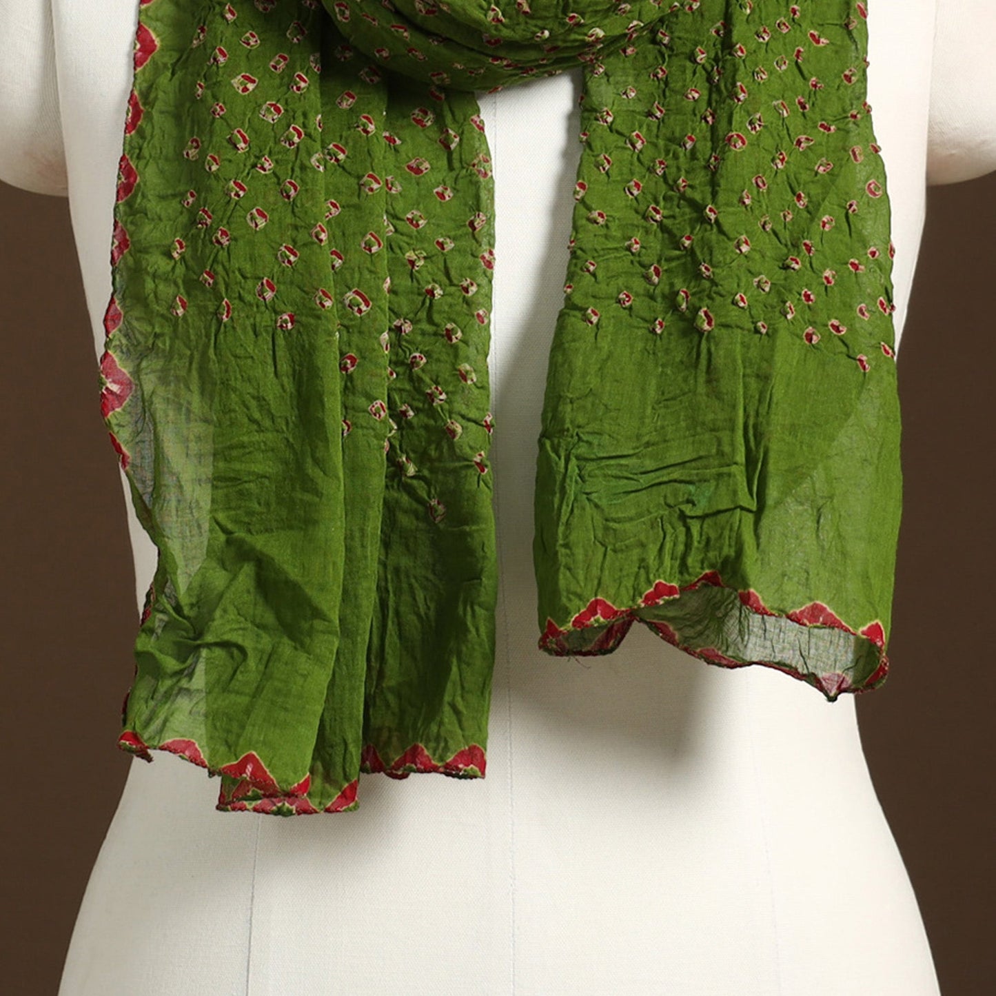 Green Kutch Tie-Dye Cotton Bandhani Stole