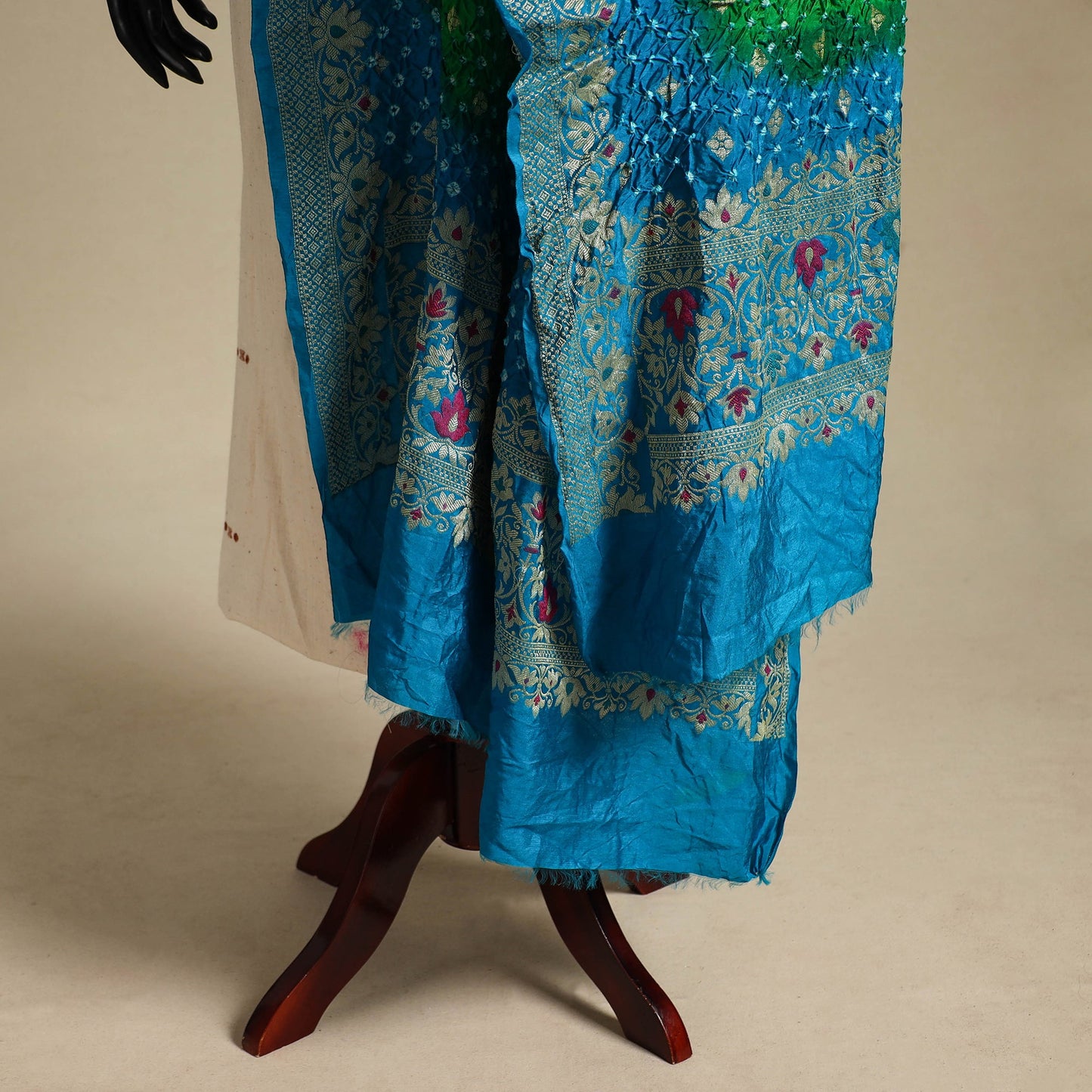 Green - kutch tie-dye dupion silk zari work banarasi