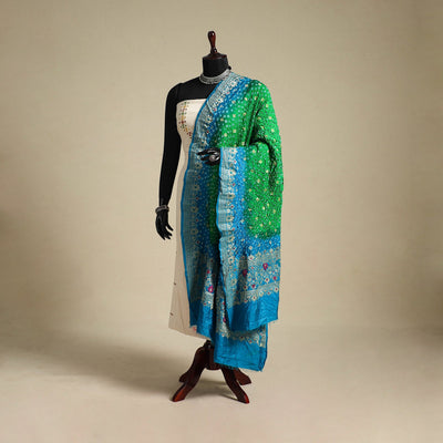 Green - kutch tie-dye dupion silk zari work banarasi