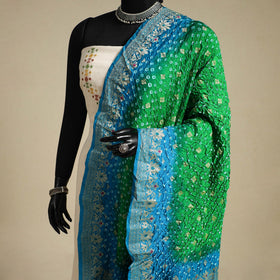 Green - kutch tie-dye dupion silk zari work banarasi