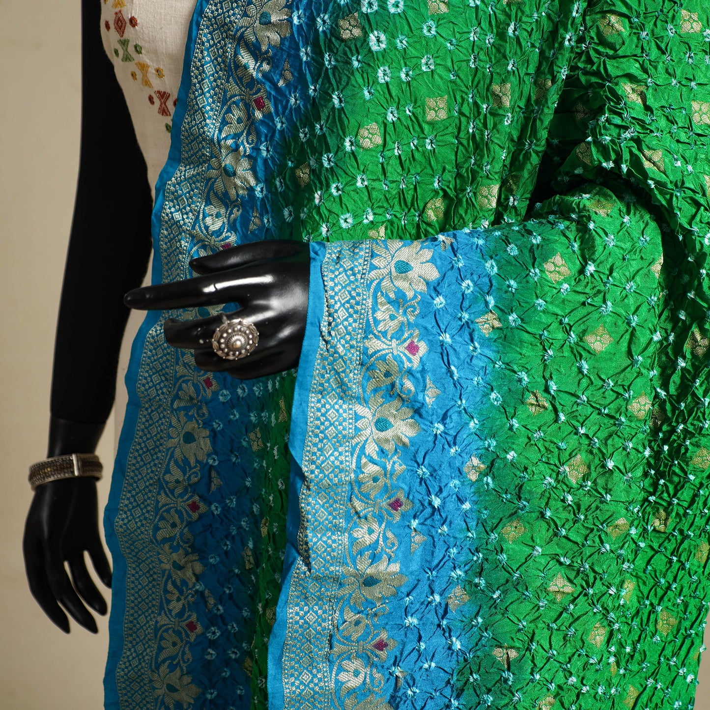 Green - kutch tie-dye dupion silk zari work banarasi