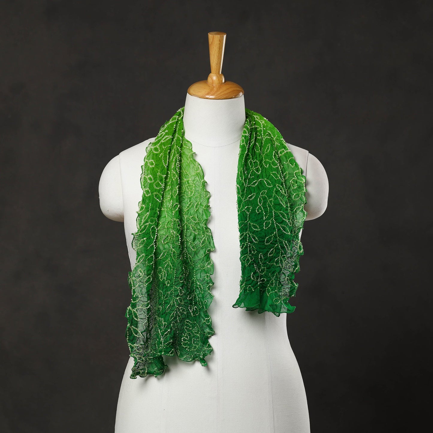 Green - kutch tie & dye georgette bandhani stole 09