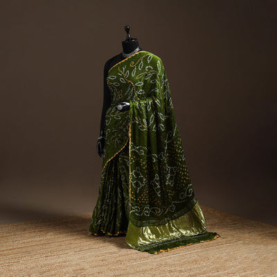 Green - kutch tie-dye modal silk bandhani saree with zari