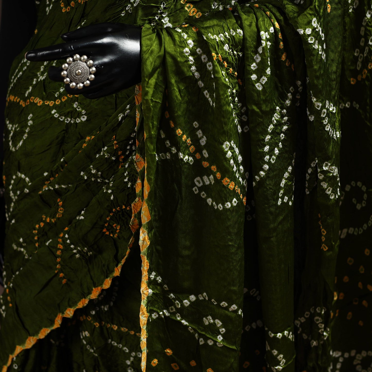 Green - kutch tie-dye modal silk bandhani saree with zari