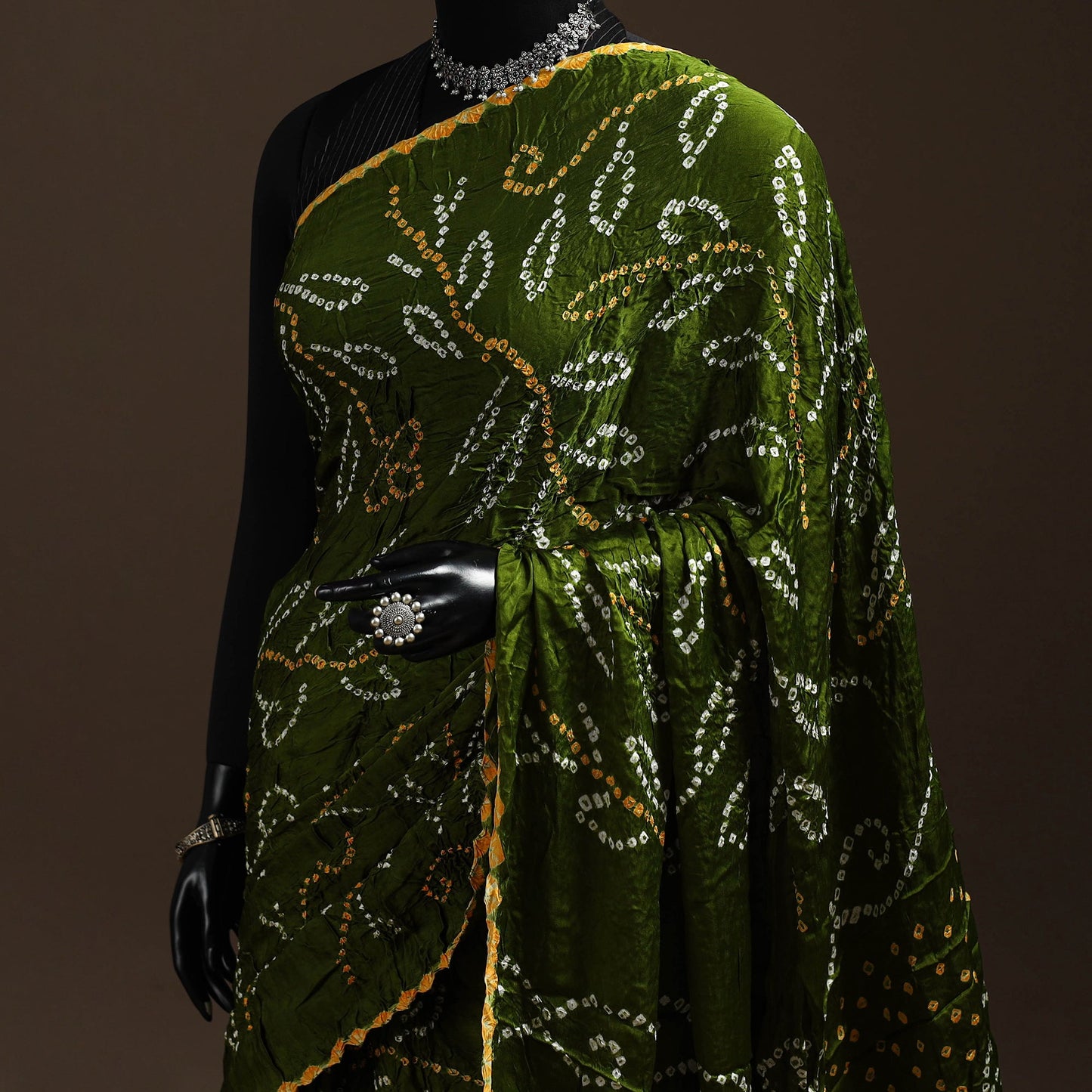 Green - kutch tie-dye modal silk bandhani saree with zari