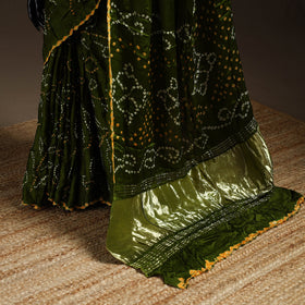 Green - kutch tie-dye modal silk bandhani saree with zari