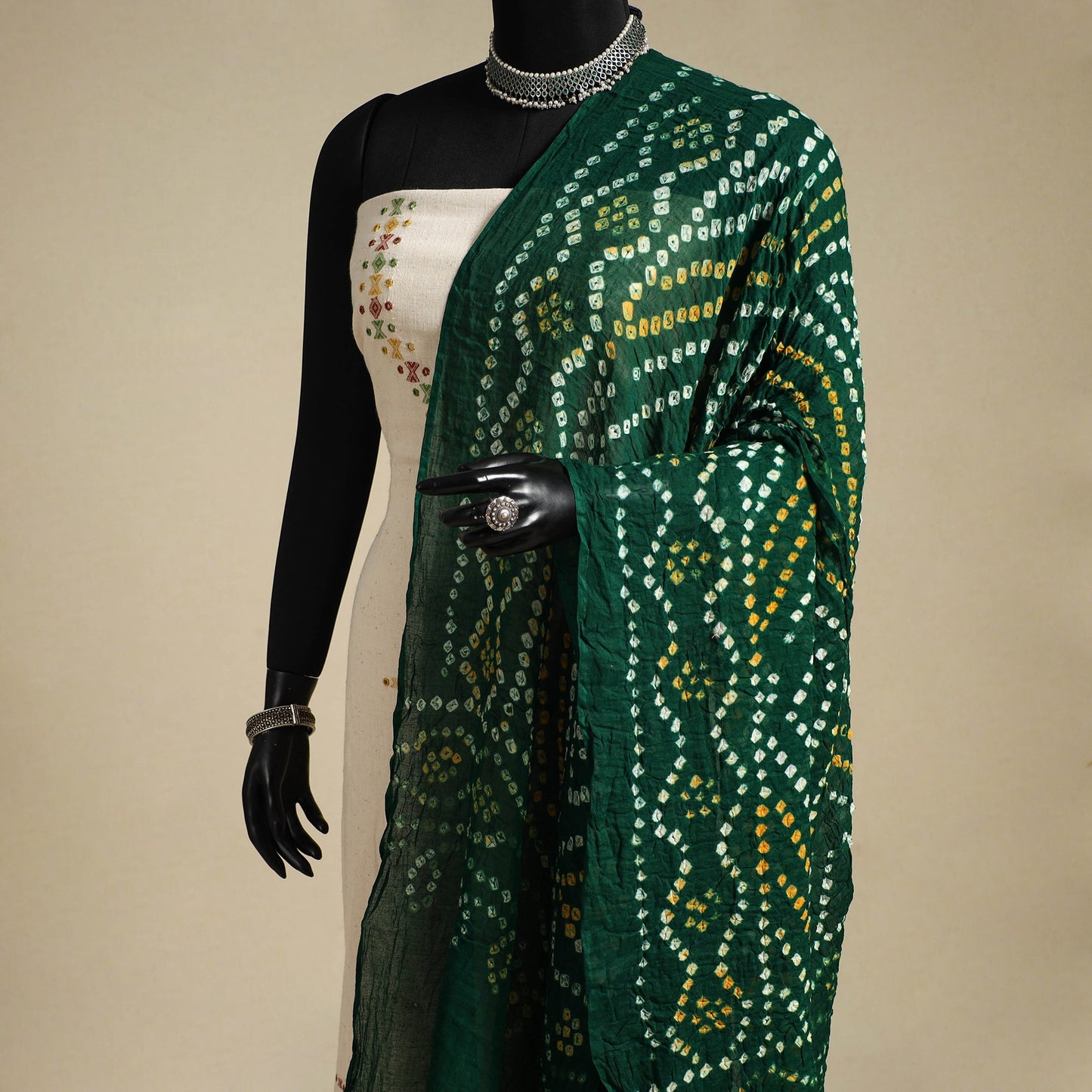 Green - kutch tie-dye mul cotton bandhani dupatta 01